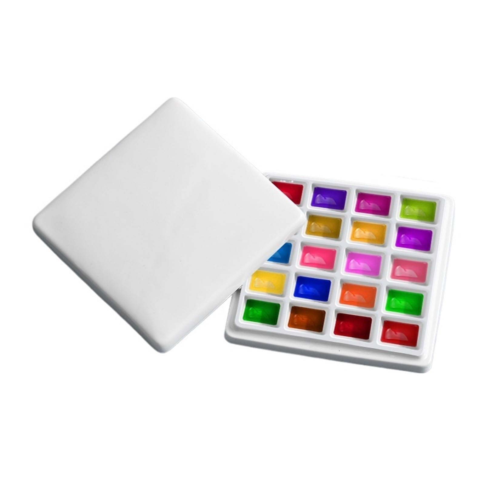 Flat Paint Mixing Palette， White Porcelain Ceramic Paint Palette Multiple Sizes with Lid for Watercolor Gouache(20 grids with lid)