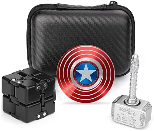 Cool Fidget Spinner Metal, Handheld Sensory Fidget Toy Set Infinity Fidget Cube Block Flippy Chain, Hammer and Shield Fidgit Spinners, Anti Anxiety Stress Relief Stuffer Gift for Teen Kids Adults