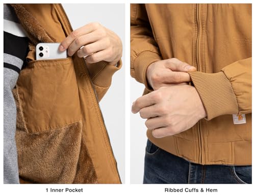 Image of Rdruko Men's Cotton Work Jackets Fleece Lined Insulated Workwear Winter Coat with Hood(Brown Yellow, US M)