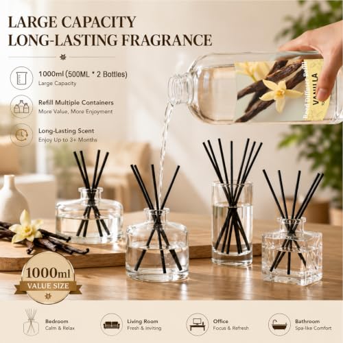 Image of STRN Vanilla Reed Diffuser Refill 1000ml with Stick Summer Scent for Home