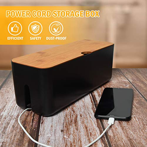 Rocinha Small Cable Management Box to Hide Cords and Power Strip, Desk Cord Organizer to Storage Wires Behind TVs, Computers, Cable Organizer Box for Home Kitchen, Office(Black)