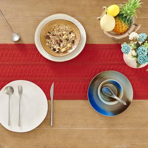Image of ZeeMart Macrame Style Boho Table Runner, Red Table Runners 72 Inches Long, Farmhouse Woven Home Decor, 12x72 Inch, Red