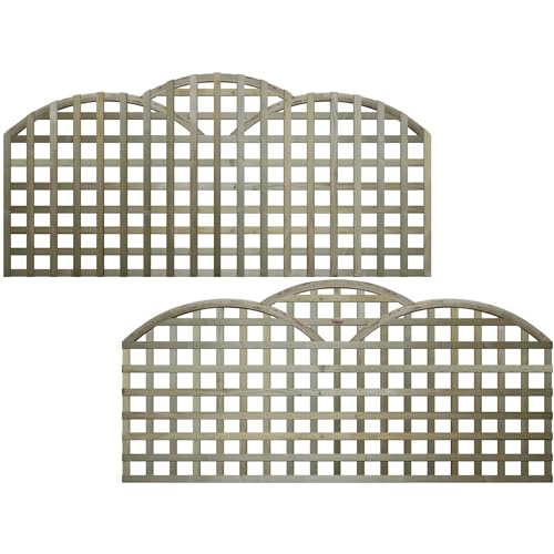 Triple Dome 6x2ft (W: 6ft x H: 2ft) Traditional Art Deco Style Cloud-Topped Pressure-Treated Trellis Panel 60-70mm Privacy Squares Fence Topper/Wall Art Width 1828mm x Height: 600mm