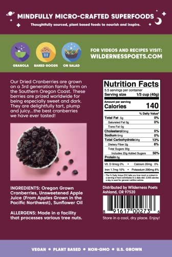 Wilderness Poets Oregon Cranberries (Sweetened with Apples) - Dried Cranberries, 8 Ounce (227 Grams)