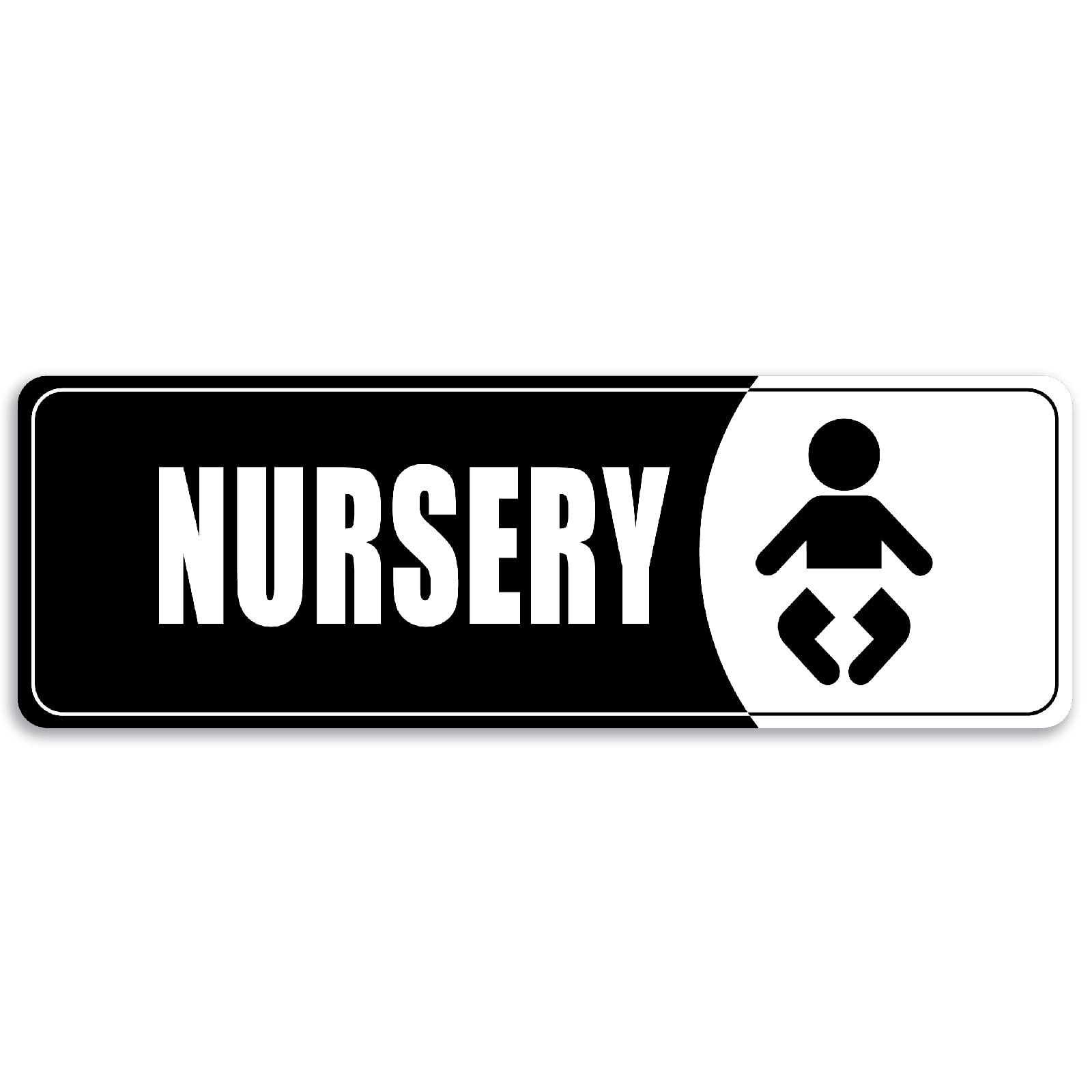 9x3 Inch Nursery Door Sign Black White - Self-stick Door Sign Wall Decal for Offices Businesses House Home