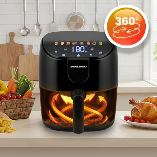 Berdsen Frytkownica Beztłuszczowa 4L - Airfryer z Okienkiem i Ekranem Dotykowym - 1500W - 8 Programów - Można Myć w Zmywarce