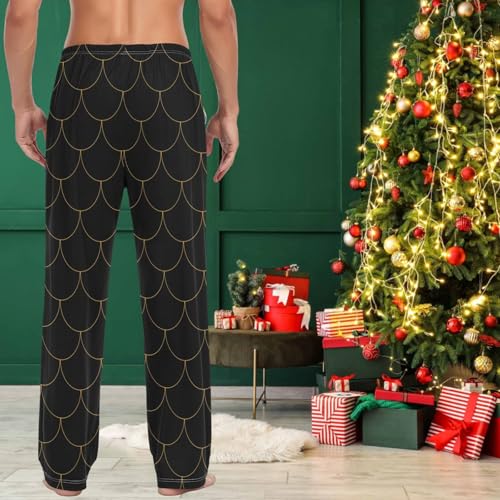 visesunny Mens Hawaii Pants Funny Black and Gold Fish Scale Pattern Cotton Lightweight Soft Hawaii Bottoms Lounge Sleepwear4