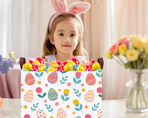 Image of Large Rectangular Easter Baskets Empty Waterproof Boy Toy Box Foldable Kid's Gifts Storage Bin Spring Room Decor(Rose Egg)
