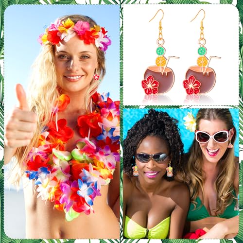 36 Pair Summer Earrings for Women Tropical Earrings Hawaiian Earrings for Palm Tree Drop Earrings Studs for Luau Party(Novel)4