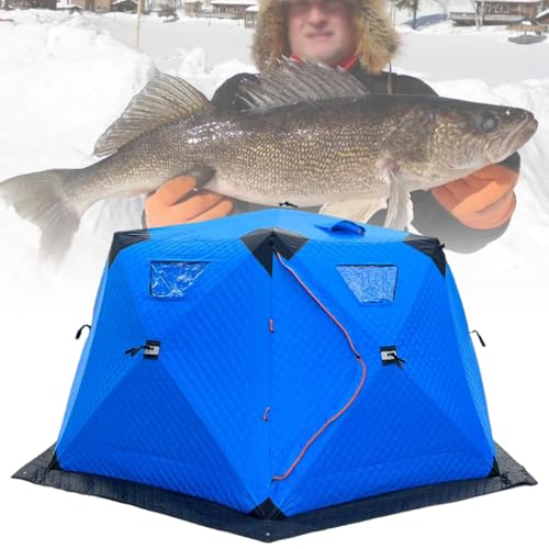Quick Set Up Outdoor Camping Ice Fishing Tent,5-8 People Pop-up Trapezoidal Insulated Layer Ice Shanty,for Travel Enthusiasts,SkyBlue