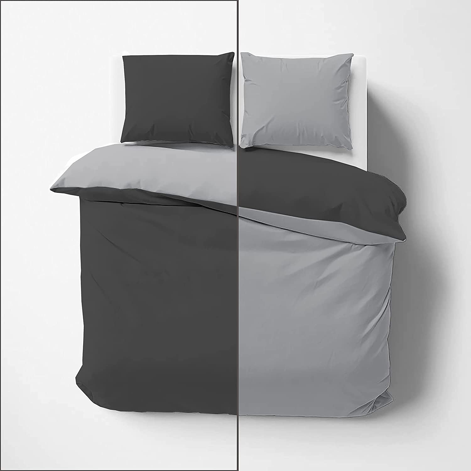 Sofrito Reversible Dual Color Ultra Soft Wrinkle Free Microfiber Duvet/Comforter Cover (Double - 91"x101" - Inches) and 2 Pillow Covers (18"x28") - Black + Silver-image-6