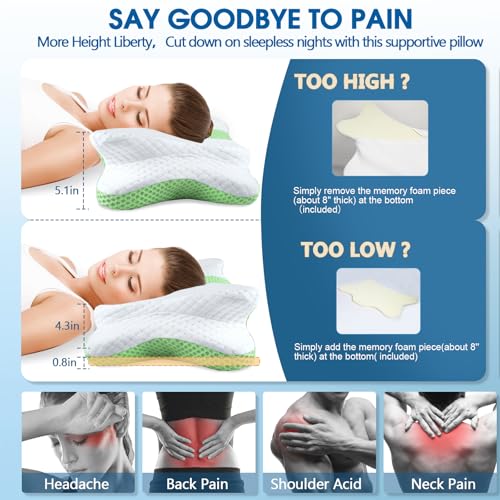 Memory Foam Pillows, Cervical Pillow for Neck and Shoulder Pain Relief, Ergonomic Contour Bed Pillow, Soft for Side Sleep Stomach Sleeping and Back Sleeper