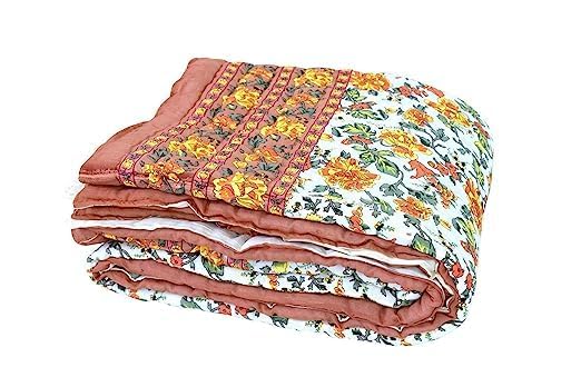 400 TC Pure Cotton Fabric/Filling Rajasthani Traditional Designs Printed Light Weight Jaipuri Double Bed Or Single Bed Quilt/Razai/Rajai (MUGHAL, Single BE)