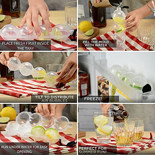 Olywee Ice Cube Trays - 4 gaten Whiskey Ice Ball Moulds grote bol, ijsbal, kubus vorm, set voor cocktail, bourbon, sap… - Afbeelding 6