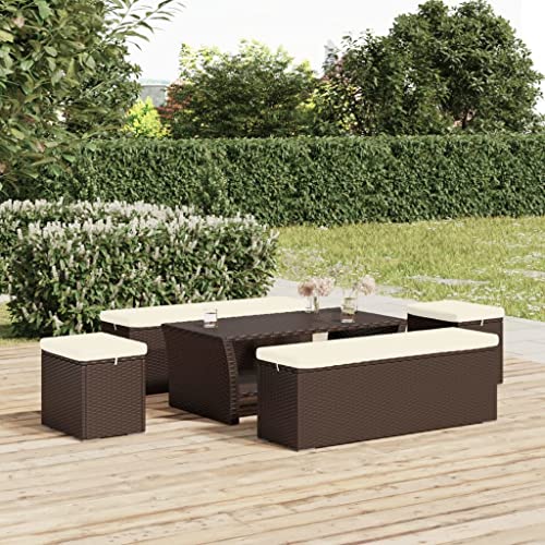 SKM Ottomans with Cushions 2 pcs Brown 40x30x40 cm Poly Rattan (Weight-10KG)