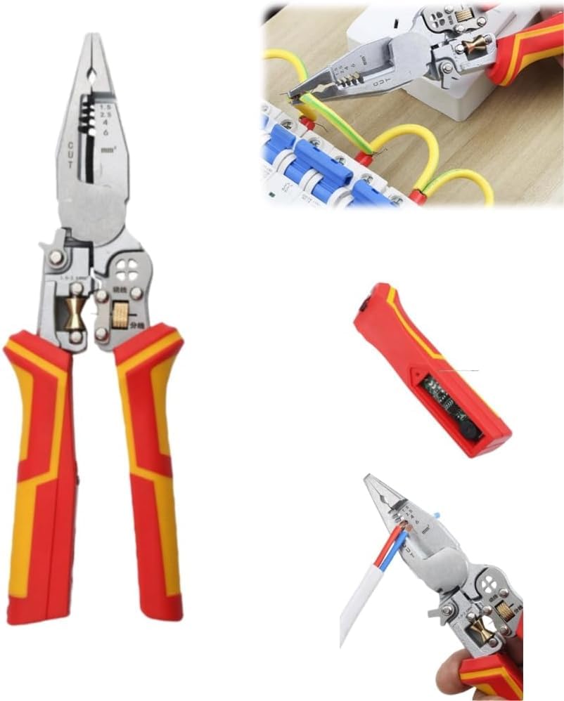 Vibbang Pince à dénuder multifonction 9 en 1 avec testeur de tension, Pince a Denuder, Pince a Dénuder Automatique avec Testeur de Tension, pour Dénuder,...