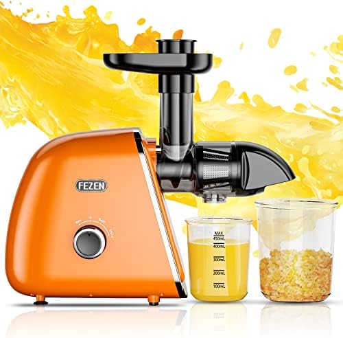 Slow Masticating Juicer Maker Machine, FEZEN Celery Juicer 2-Speed Modes & 8 Updated Segment Spiral Cold Press Juicer Machines for 95% Juice Yield, High Nutrient Fruit & Vegetable Juice with Recipes