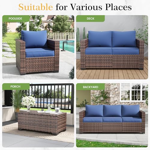 Image of Amopatio Outdoor loveseat Furniture 2-Seat Wicker Patio Love seat, Small Patio loveseat with Water-Resistant Cover & Non-Slip Cushions, Premium Patio Set, Blue