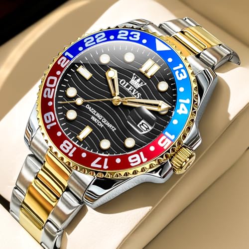 Image of OLEVS Watch Men Luxury Big Face Dress Easy Read Mens Watches with Date Waterproof Luminous Stainless Steel Watches for Men Business Fashion Analog Quartz Men's Wrist Watches Rotatable Bezel Men Watch