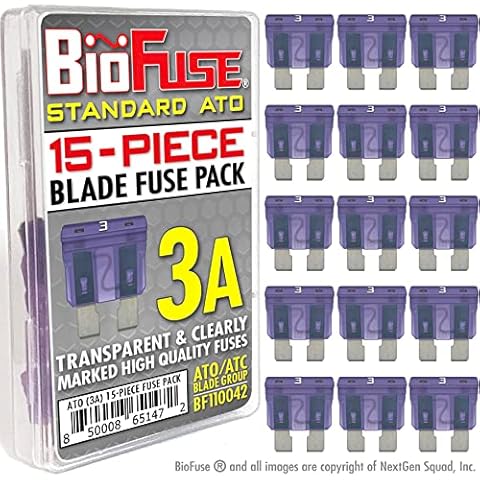 BioFuse Standard ATO 3A Fuse Set (15 Regular Fuses) Blade Group: ATO, ATC, ATS, APR, Automotive, Car, Truck, SUV, RV, Boat, Marine Cover