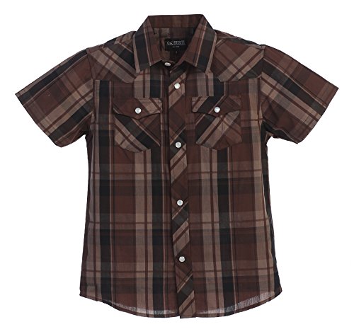 Image of Gioberti Boys Casual Western Plaid Pearl Snap-on Buttons Short Sleeve Shirt