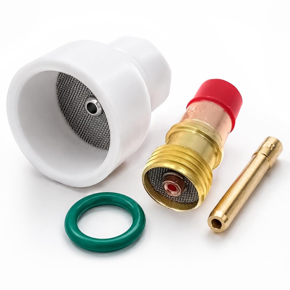 CUPSYSTEM Schweißzubehör WIG Gasdüse Set – WIG Zubehör für perfekte Gasabschirmung (DC) Bestschweissen.de – WIG Brenner Keramikdüse mit Gaslinse & Sieb (SR/WP 17 18 26) (#16 (Ø 2,4mm) 12-16 l/min)