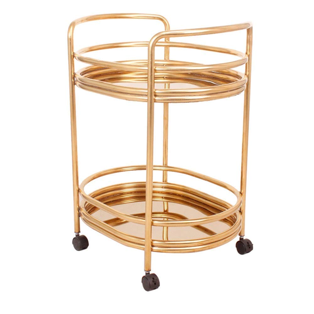 asdchZen Serving Cart Trolley, Serving Cart 2 Tier Rolling Car Bar Cart Kitchen Island Utility Cart Bathroom Storage Organizer Modern Design For Kitchen Decor Gold Stora