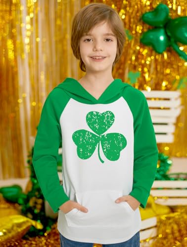 BesserBay Unisex Kids St Patrick's Clover Raglan Hoodie Kangaroo Pocket Sweatshirt 1-10 Years2