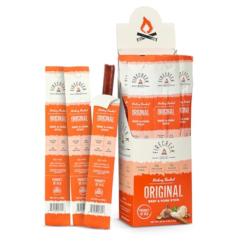 Beef Sticks by FireCreek Snacks, Hickory Smoked Meat Sticks (Jerky Sticks), 20 Pack (1 oz), 7g Protein, 110 Calories, Gluten Free, Soy Free, No MSG (20, Original)