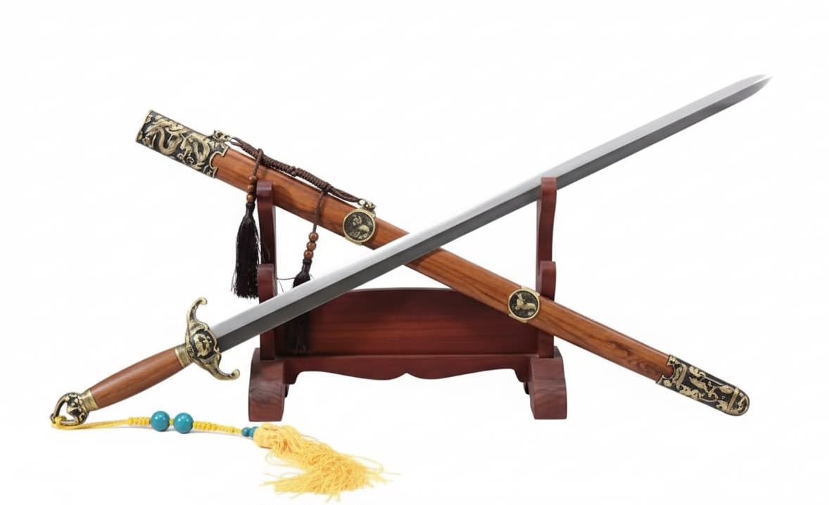 Bat Sword,Handmade Art(Damascus Steel Blade,Brass Fittings,Rosewood Scabbard) Chinese Sword