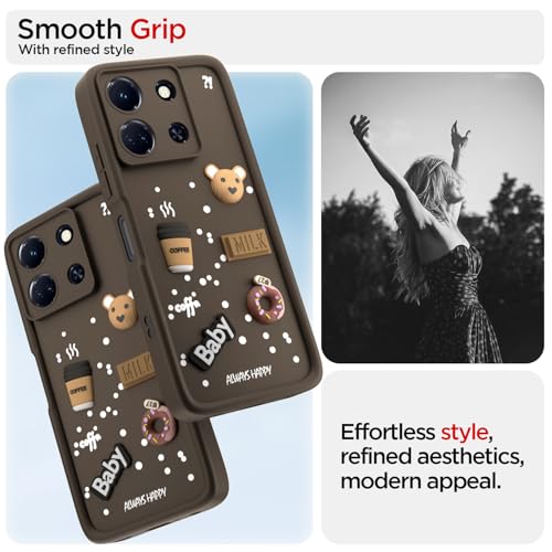 Image of Outlouders Back Cover for Infinix Note 30 5G | Cute Fun Cartoon 3D Bear Silicone | Full Body Protection Bumper Case (Brown)