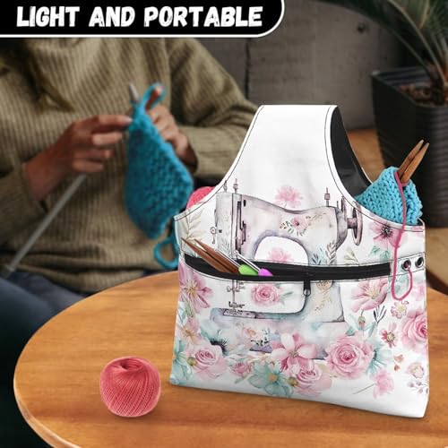 Image of KUIFORTI Yarn Bag Crochet Bag Organizer, Canvas Tote Yarn Storage Knitting Bag for Crocheting, Travel Crochet Bags and Totes, Crochet Accessories, Sewing Machine Flower Design, Large Size