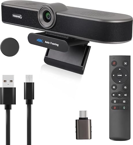 TONGVEO 4K Webcam Conference TV Room Web Camera with Microphone and Speaker Works with Microsoft Teams