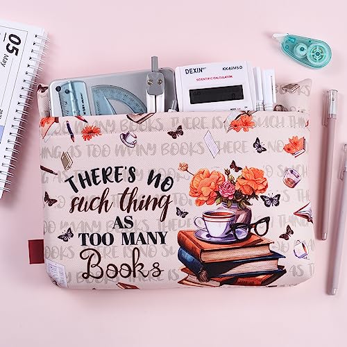 LParkin Buchhülle mit Reißverschluss There Is No Such Thing As Too Many Books, Buchhülle Stoff für Buchliebhaber 27,9 x 22,9 cm, Wasserdichte Buchhülle