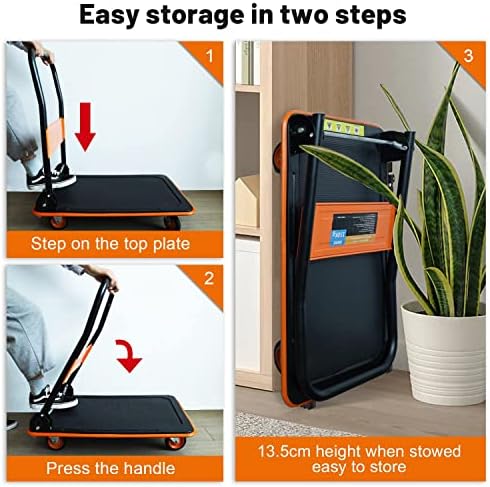 Folding Heavy Duty Platform Hand Sack Truck-150KG on Mute Wheels,Silent Trolley