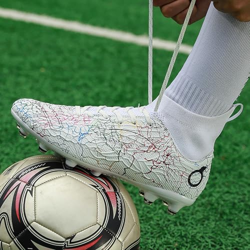 Image of Men's Soccer Shoes High-Top Soccer Cleats Outdoor Breathable Athletic Professional Spikes Youth Boys Football Shoes Unisex