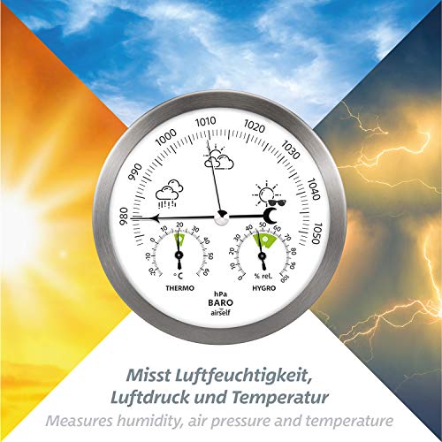 Foto von Wetterstation analog aus Edelstahl mit Barometer, Thermometer und Hygrometer für innen und außen