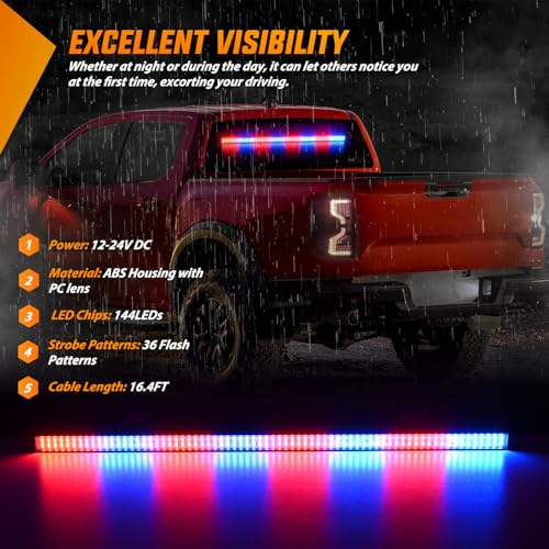 Image of Nilight 144LED Traffic Advisor Strobe Light Bar with Controller Red Blue