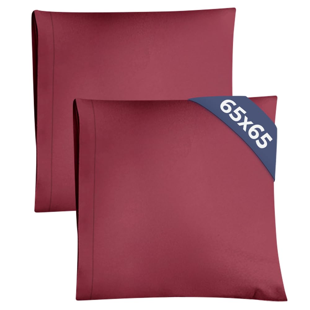 Federa 65x65 Borgogna- Set da 2 - Federe in Microfibra di Alta Qualità - Morbide, Confortevoli e Lavabili in Lavatrice - Federa 65x65 per Cuscini, Set 2 Federe Borgogna - OEKO-TEX Certificato