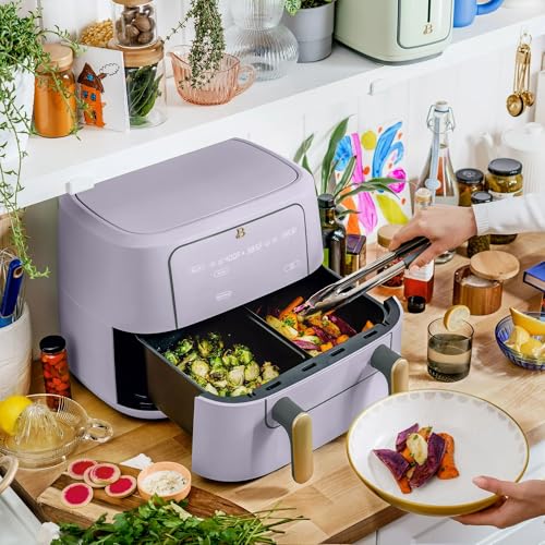 Beautiful-9-QT-TriZone-Air-Fryer-with-Touch-Activated-Display-1700W-Dual-Baskets-Non-Stick-Dishwasher-Safe-Large-Capacity-by-Drew-Barrymore-Lavender Beautiful 9 QT TriZone Air Fryer with Touch Activated Display 1700W Dual Baskets Non Stick Dishwasher Safe Large Capacity by Drew Barrymore Lavender