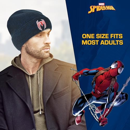 Image of Marvel Spider-Man Beanie Hat, Blue, One Size | Soft, stretchy fabric for a cozy, comfortable everyday fit.