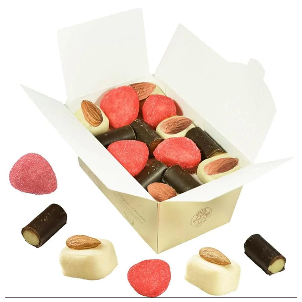 Belgian Marzipan Chocolate Gift Box – 17 Piece Luxury Assortment with Dark Chocolate Pistachio, Strawberry marzipan & Bloc Amande
