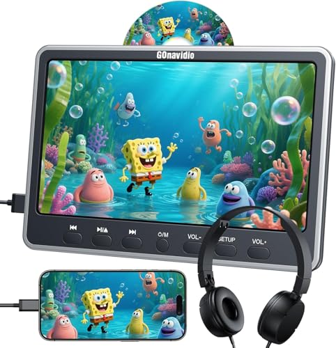 GOnavidio 12,5' DVD-Player Auto mit HDMI-Eingang, Kopfhörer, Montagehalterung, DVD Player Auto Kopfstütze Disc-Eingang mit Saugnapf, unterstützt Sync Screen, AV EIN- und Ausgang ohne Akku