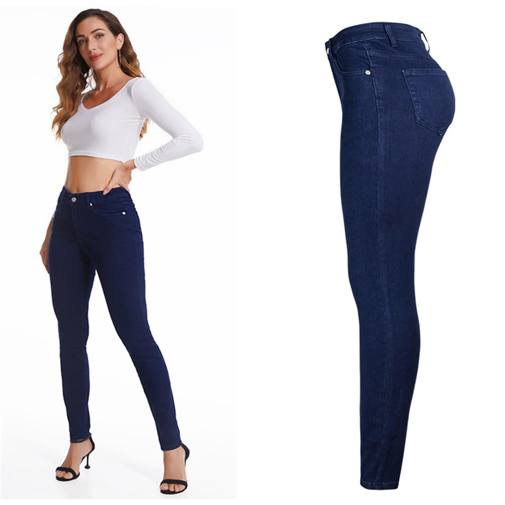 Pies De Primavera Y Verano Pantalones De Pitillo Vaqueros Ajustados En Azul Profundo Pantalones De Mujer