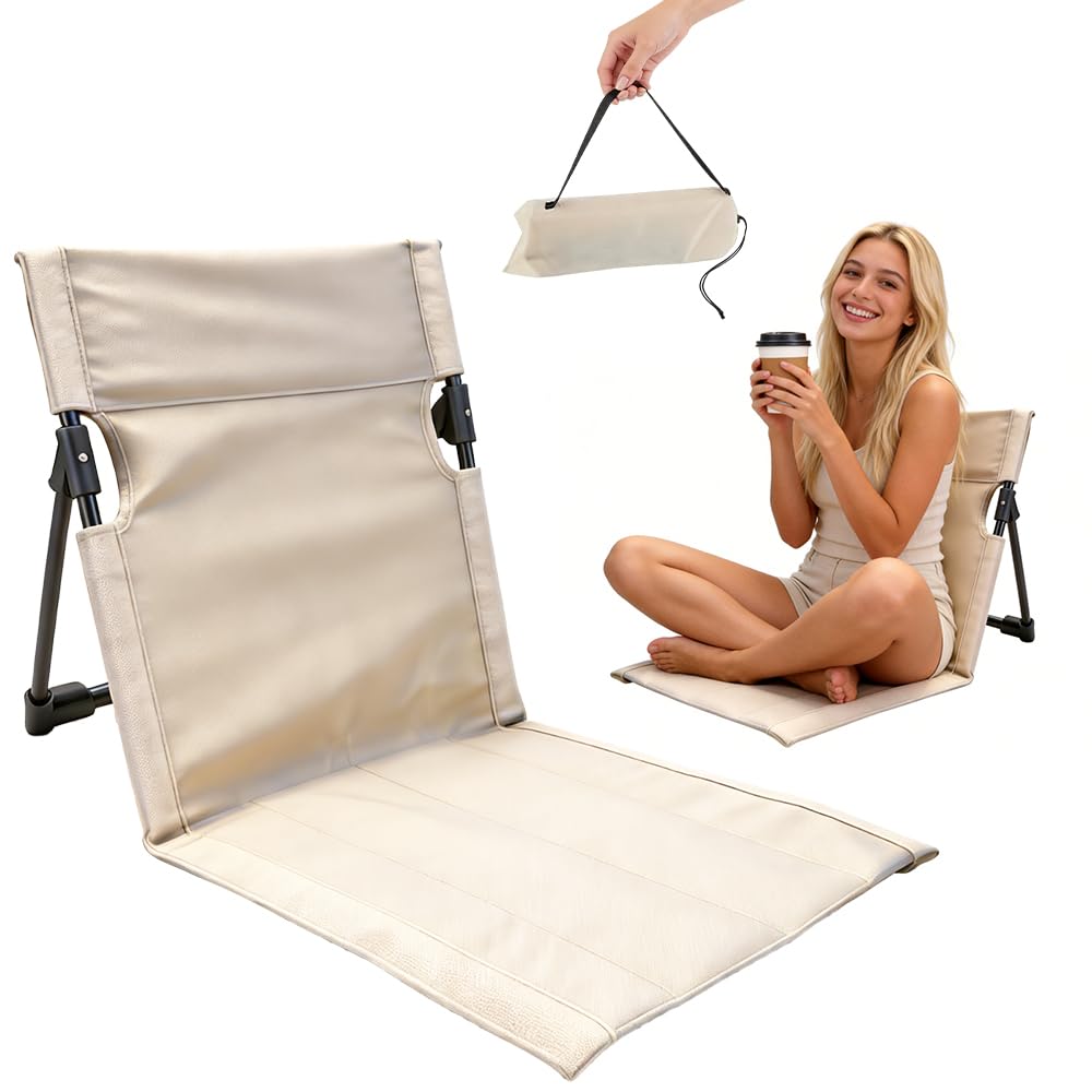 Wxeadu Folding Beach Chair, Portable Floor Chair with Storage Bag, Lightweight Folding Camping Chair, Beach Mat with Back Rest for Fishing, Hiking, Barbecues, Garden, Beach, Outside Activities