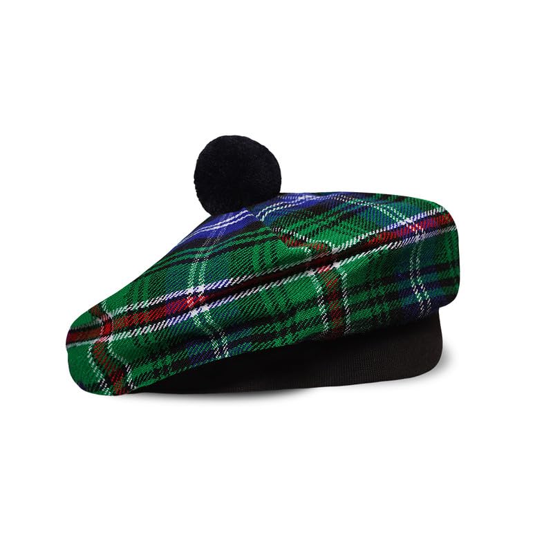 Image of Scottish Tam O' Shanter Hat Tartan Bonnet Pom Pom Wool Flat Cap One Size