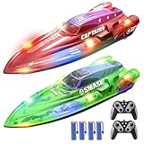 DEERC 2 Pack 13 inch Remote Control Boat for Kids, 4 Batteries, 2.4Ghz RC Racing Boat with LED Lights for Pools and Lakes, Summer Water Toy Gift for Boys 8-12