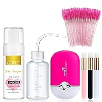 Wimpernverlängerungsreiniger, Wimpern-Mousse-Lash-Shampoo für Wimpernverlängerungen, USB-Mini-Ventilator, wiederaufladbar, elektrische Handklimaanlage, Wimpernbürsten, Reinigungsbürste, Waschflasche