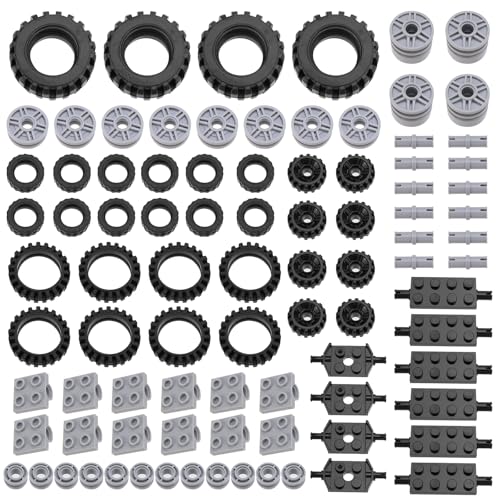 Technic Pièces pour Lego 90 Pièces Roues Pneus Kit de Jantes et d'essieux DIY Technic Véhicule...