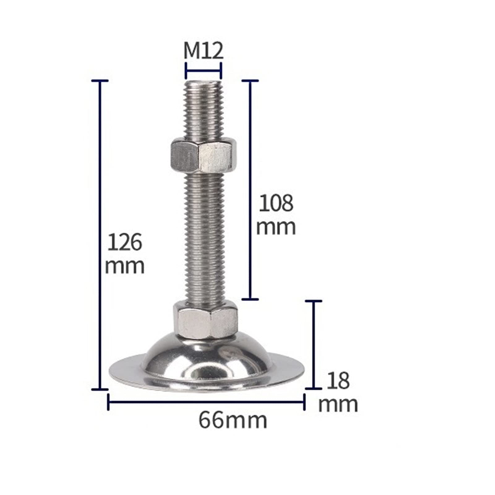 Patas de Muebles 4 Patas niveladoras for Muebles, Rosca M12 Ajustable, de Acero Inoxidable, antigolpes, con protección Deslizante for Patas de gabinete, sofá y Mesa.(D66*m12*100mm)